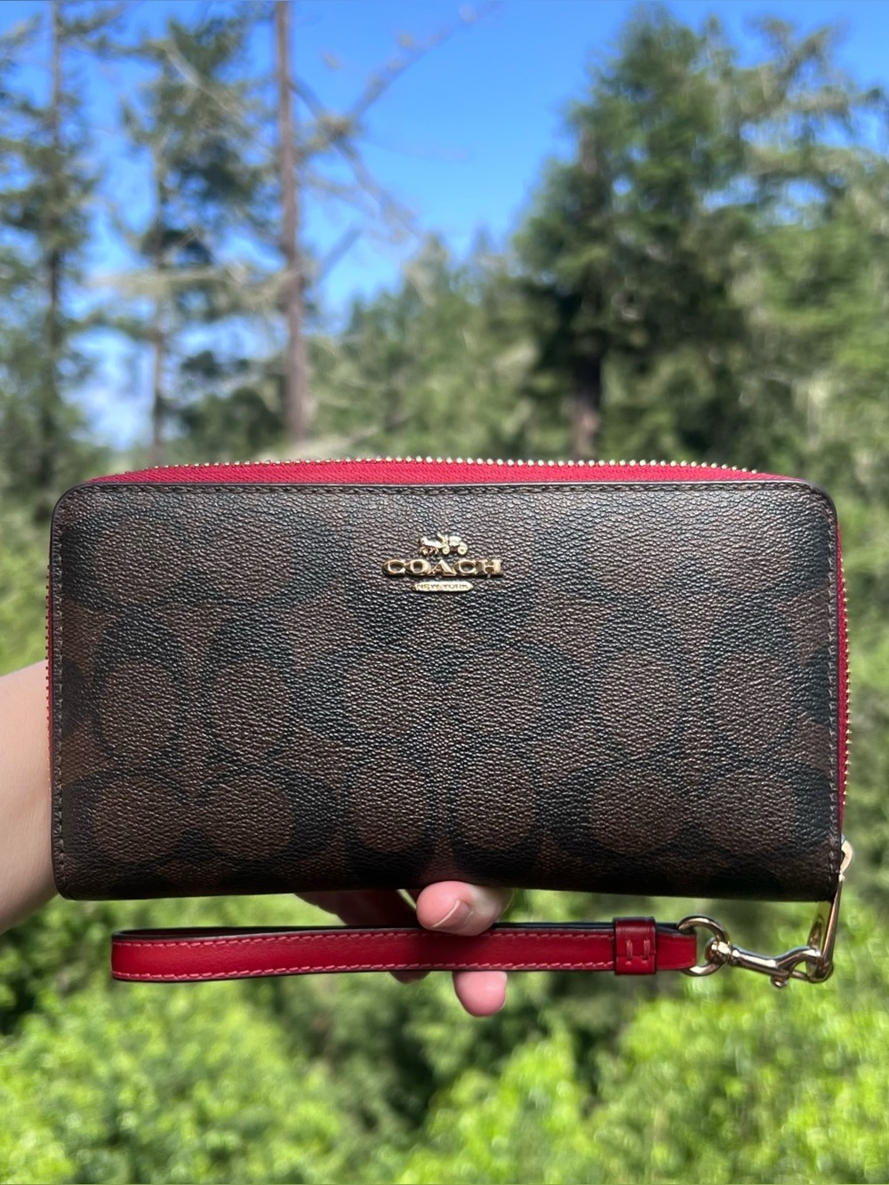 COACH Brown Long Zip-Around Wallet Smooth Leather with Gold Hardware AUTHENTIC